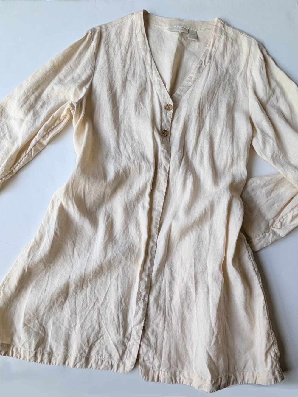 J.Jill 100% Linen Lagenlook Cinch Back 2-Button Jacket Coat Butter Yellow Sz:S